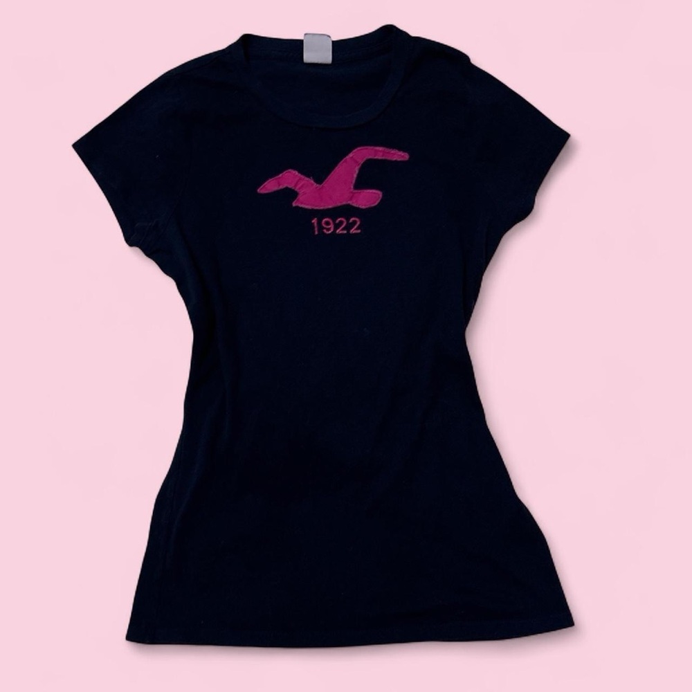 Hollister Navy Blue Tee with Pink Logo